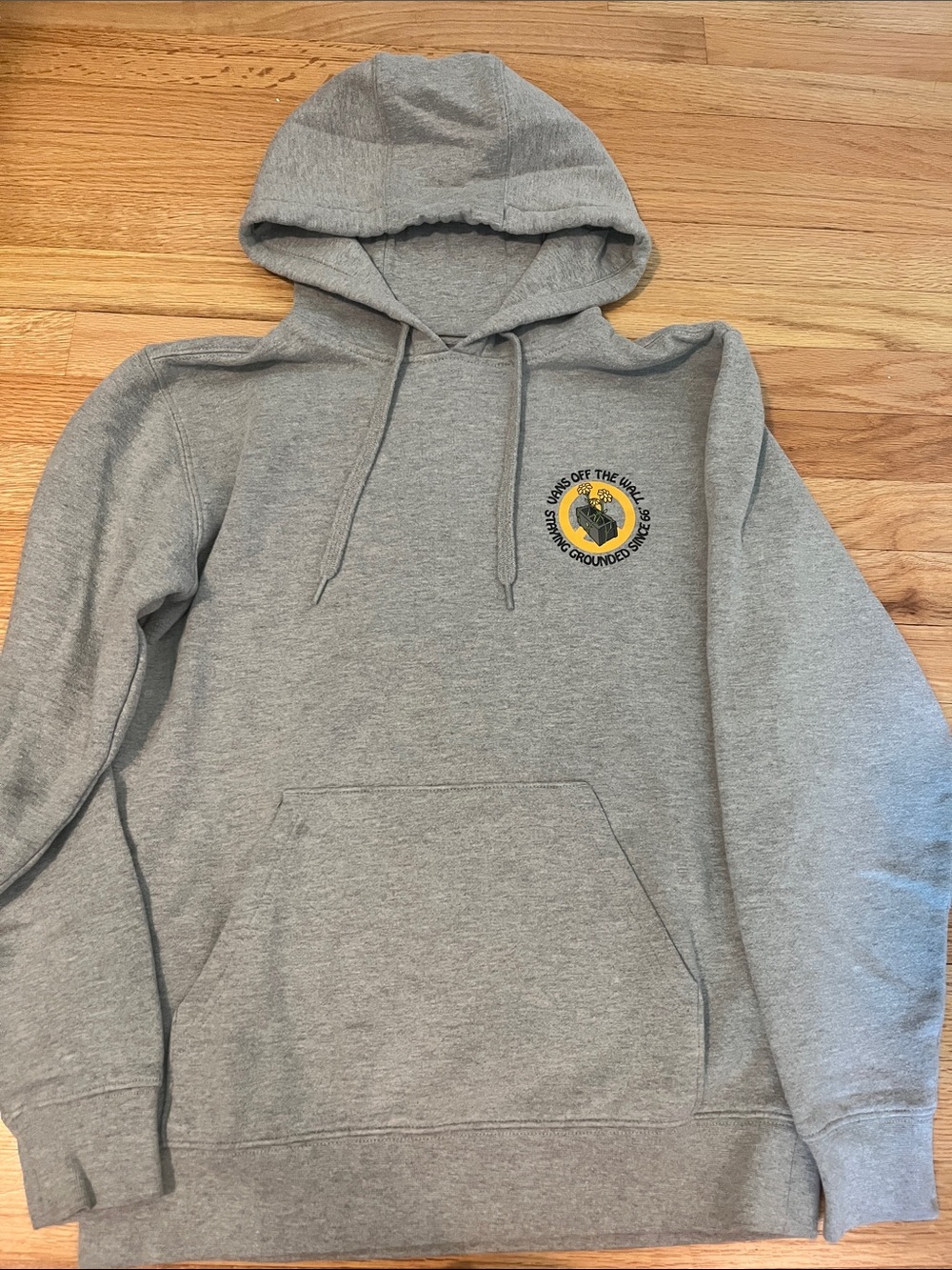 Vans Gray Hoodie with Yellow STAYING GROUNDED graphics, Size XS